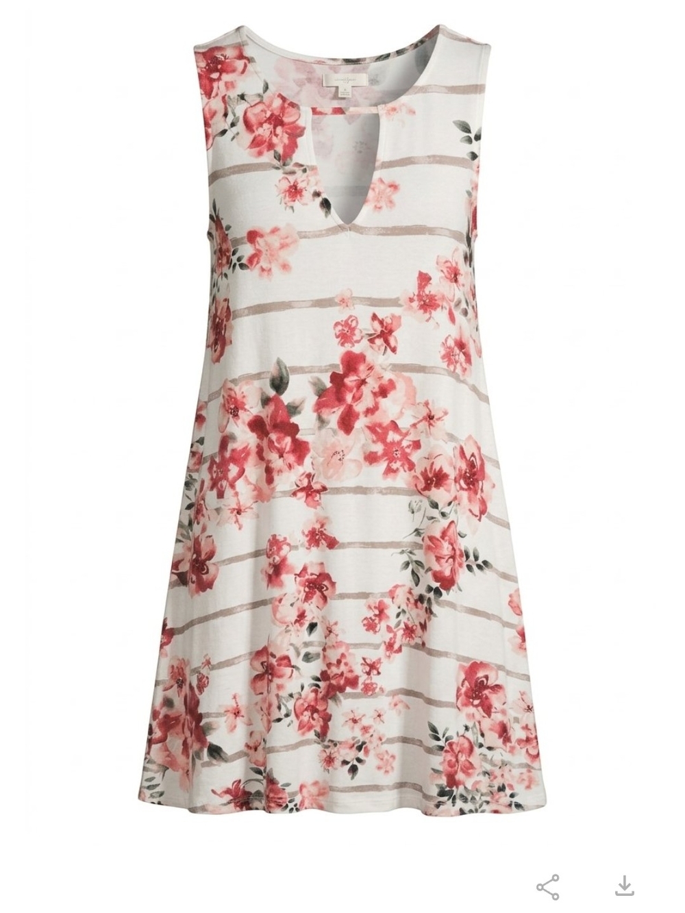 Floral Stripe Keyhole Tunic Tank - White & Pink